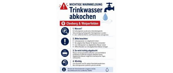 Hinweis Trinkwasser abkochen Hinweis Trinkwasser abkochen Weiperfelden