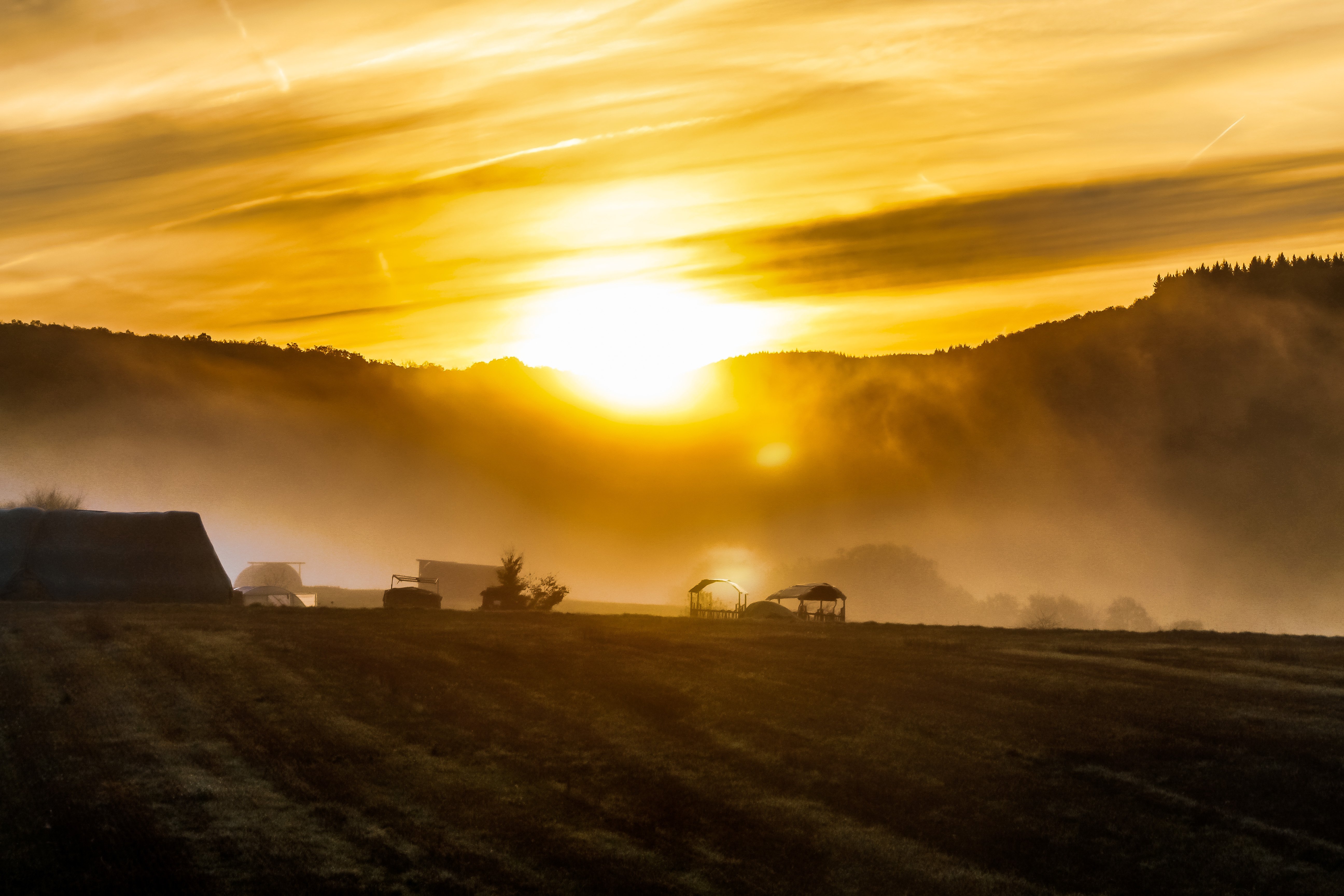 Bild eines Sonnenuntergangs mit Nebel
