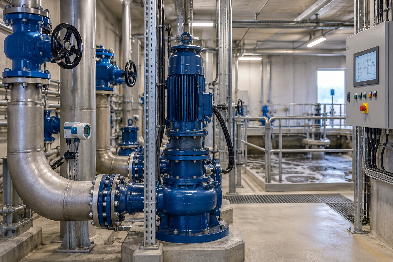 Beispielbild einer Technischen Anlage Beispiel einer Technischen Anlage mit Pumpen, Rohrleitungen und Steuerungstechnik in einer Kläranlage